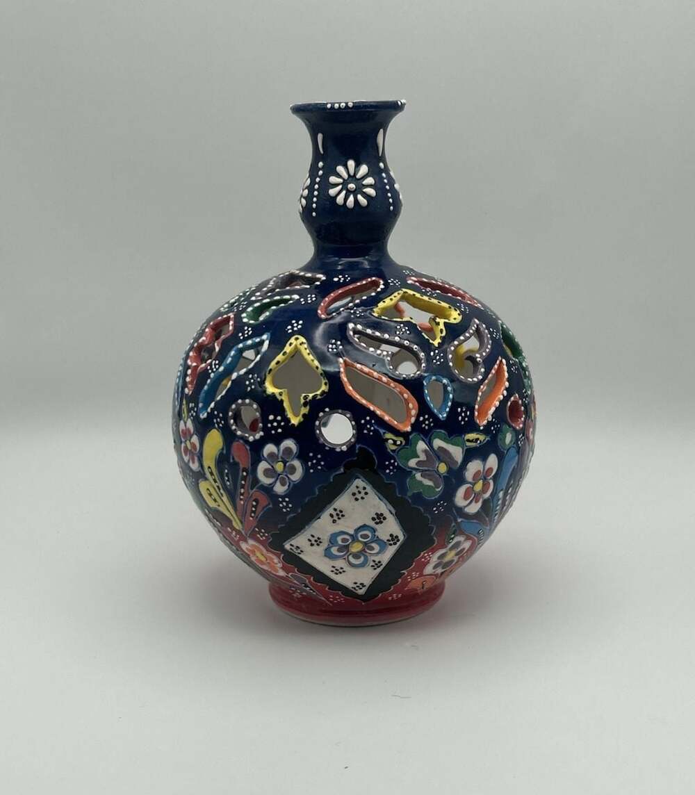Turkish Handmade Ceramic Cutout Floral Candle Holder Vase